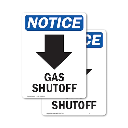 Signmission Gas Shutoff (Down Arrow) Sign With Symbol, 3.5 in W x Rectangle, Vinyl Decal OS-2PACK-NS-D-35-V-13023